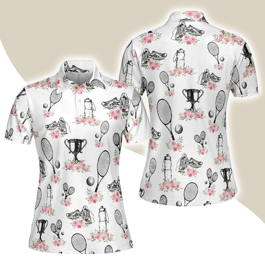 Tennis Women Polo Shirt, Floral Symbol Tennis Player Women Polo Shirts, Best Gift For Ladies, Girls, Tennis Players, Tennis Lovers - Amzanimalsgift