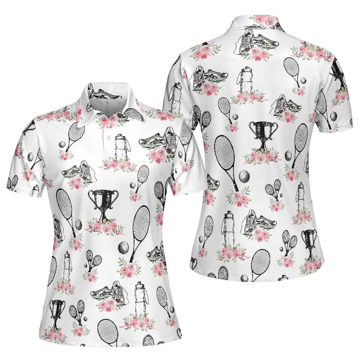 Tennis Women Polo Shirt, Floral Symbol Tennis Player Women Polo Shirts, Best Gift For Ladies, Girls, Tennis Players, Tennis Lovers - Amzanimalsgift
