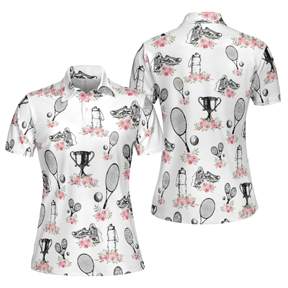 Tennis Women Polo Shirt, Floral Symbol Tennis Player Women Polo Shirts, Best Gift For Ladies, Girls, Tennis Players, Tennis Lovers - Amzanimalsgift