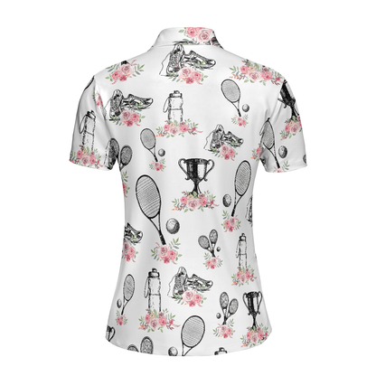Tennis Women Polo Shirt, Floral Symbol Tennis Player Women Polo Shirts, Best Gift For Ladies, Girls, Tennis Players, Tennis Lovers - Amzanimalsgift