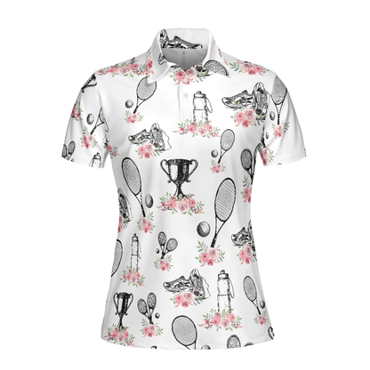 Tennis Women Polo Shirt, Floral Symbol Tennis Player Women Polo Shirts, Best Gift For Ladies, Girls, Tennis Players, Tennis Lovers - Amzanimalsgift