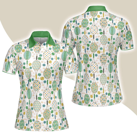 Tennis Women Polo Shirt, Green And Golden Tennis Pattern Women Polo Shirts, Unique Gift For Female Tennis Players, Ladies, Tennis Lovers - Amzanimalsgift