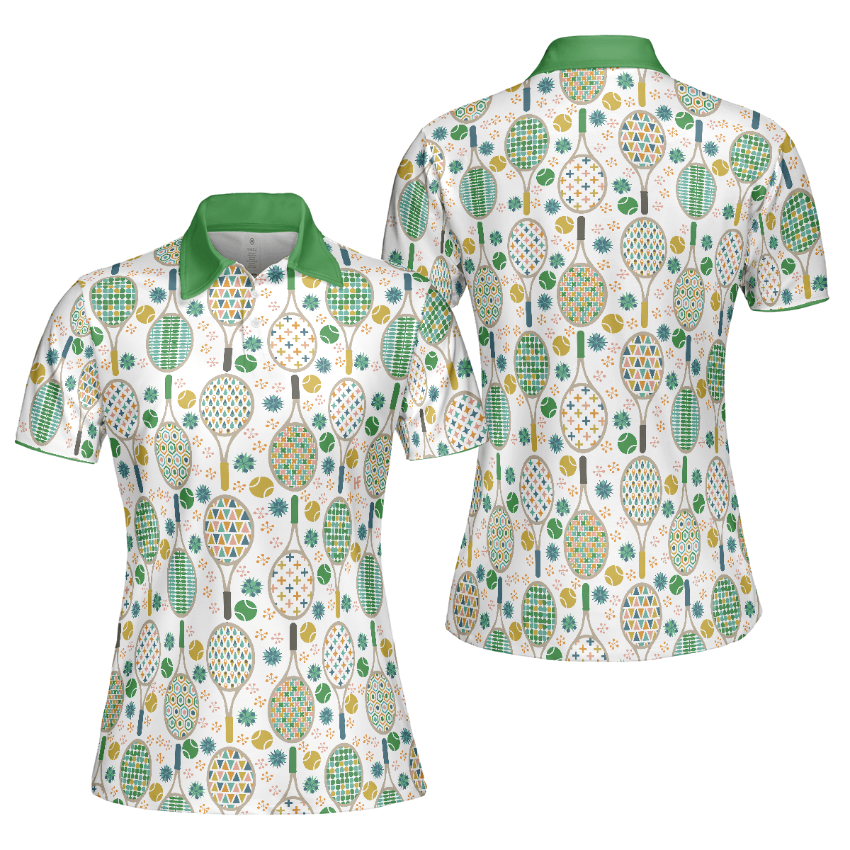 Tennis Women Polo Shirt, Green And Golden Tennis Pattern Women Polo Shirts, Unique Gift For Female Tennis Players, Ladies, Tennis Lovers - Amzanimalsgift