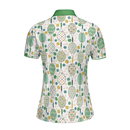 Tennis Women Polo Shirt, Green And Golden Tennis Pattern Women Polo Shirts, Unique Gift For Female Tennis Players, Ladies, Tennis Lovers - Amzanimalsgift