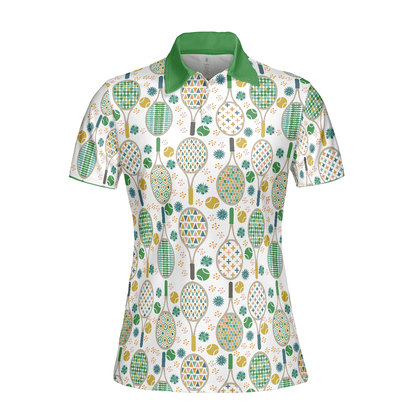 Tennis Women Polo Shirt, Green And Golden Tennis Pattern Women Polo Shirts, Unique Gift For Female Tennis Players, Ladies, Tennis Lovers - Amzanimalsgift