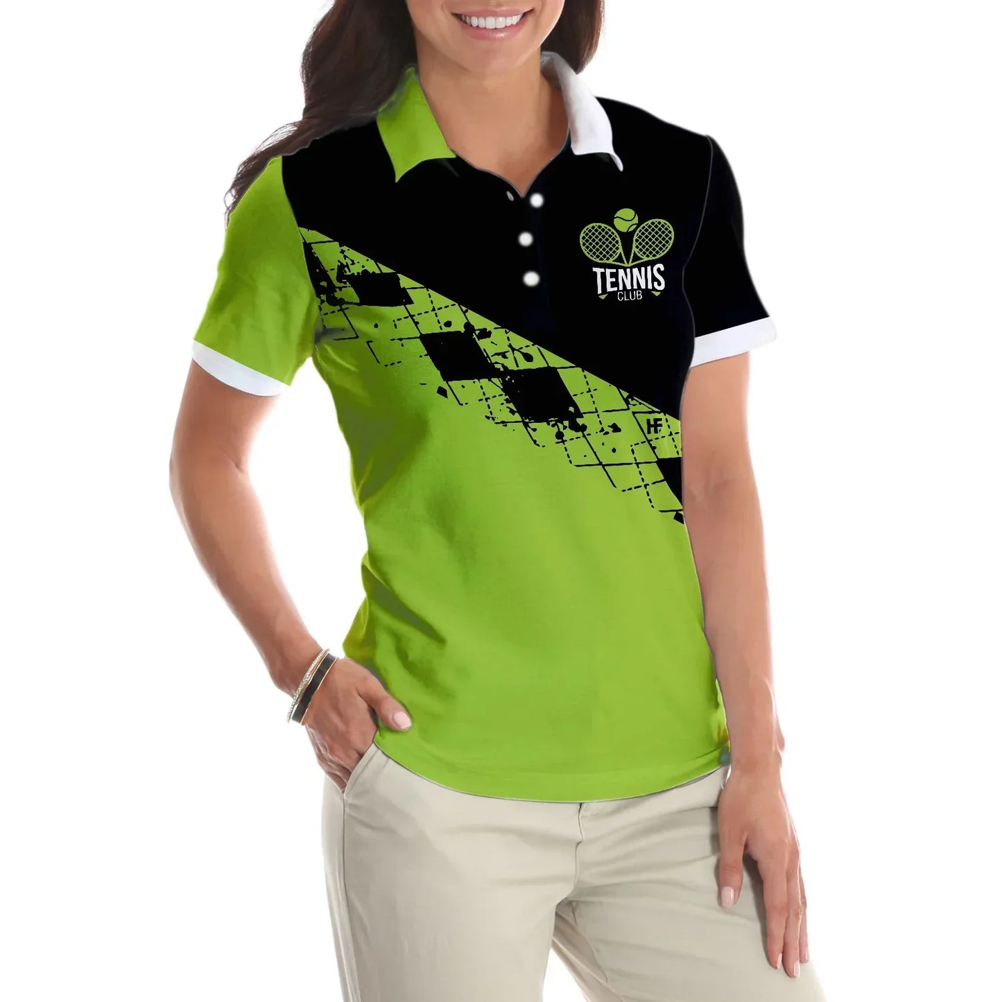 Tennis Women Polo Shirt, I Play Like A Girl Try To Keep Up, Black And Green Tennis Women Polo Shirts, Gift For Tennis Players, Ladies - Amzanimalsgift
