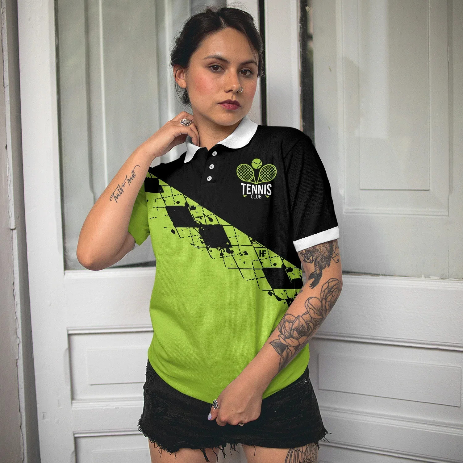 Tennis Women Polo Shirt, I Play Like A Girl Try To Keep Up, Black And Green Tennis Women Polo Shirts, Gift For Tennis Players, Ladies - Amzanimalsgift