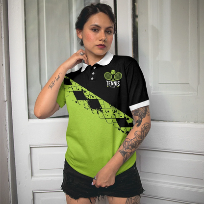 Tennis Women Polo Shirt, I Play Like A Girl Try To Keep Up, Black And Green Tennis Women Polo Shirts, Gift For Tennis Players, Ladies - Amzanimalsgift