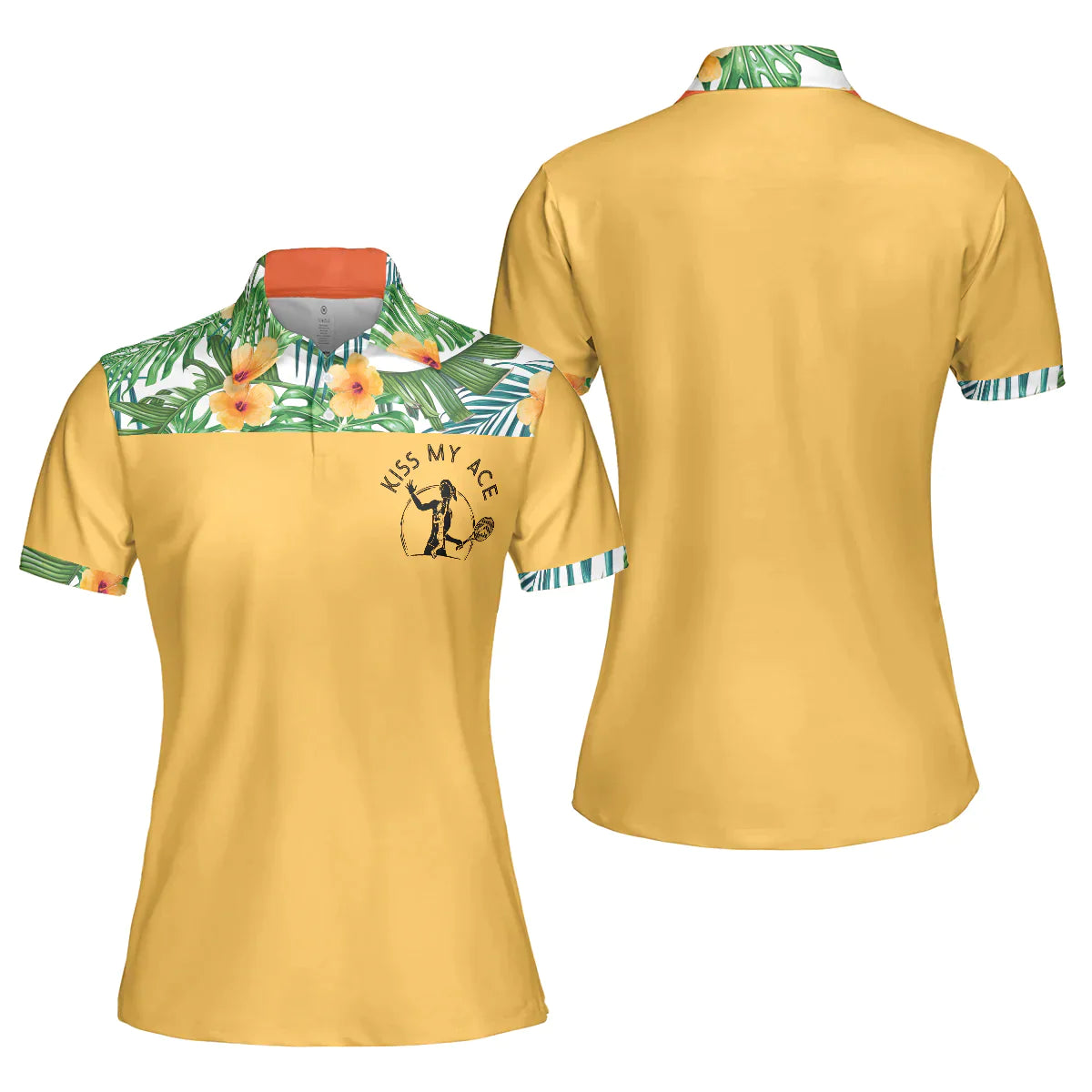 Tennis Women Polo Shirt - Kiss My Ace, Floral Tropical Pattern Tennis Women Polo Shirts - Best Gift For Ladies, Female, Girls, Tennis Lovers - Amzanimalsgift
