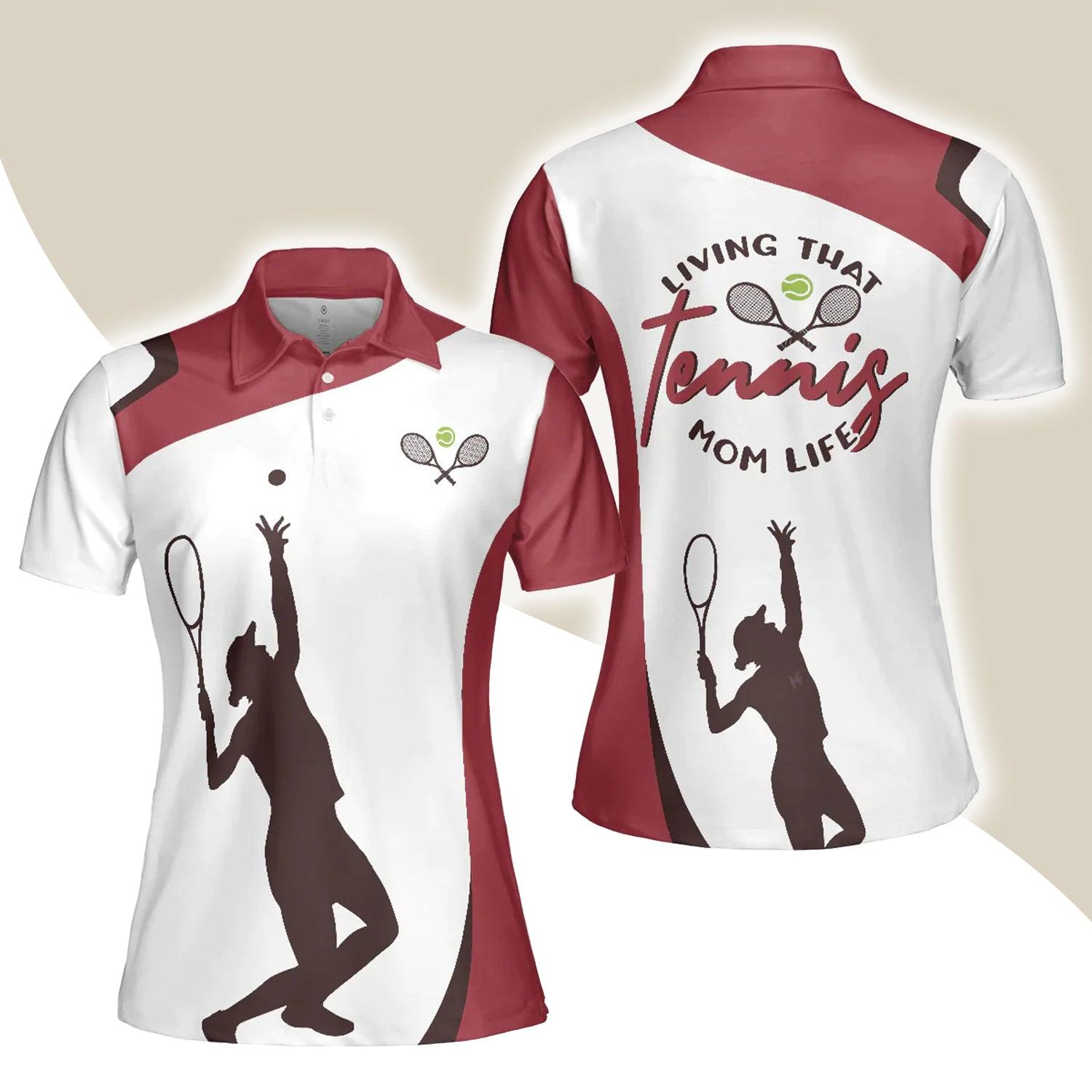 Tennis Women Polo Shirt - Living That Tennis Mom Life, White And Red Tennis Women Polo Shirts - Best Gift For Ladies, Female, Girls, Tennis Lovers - Amzanimalsgift