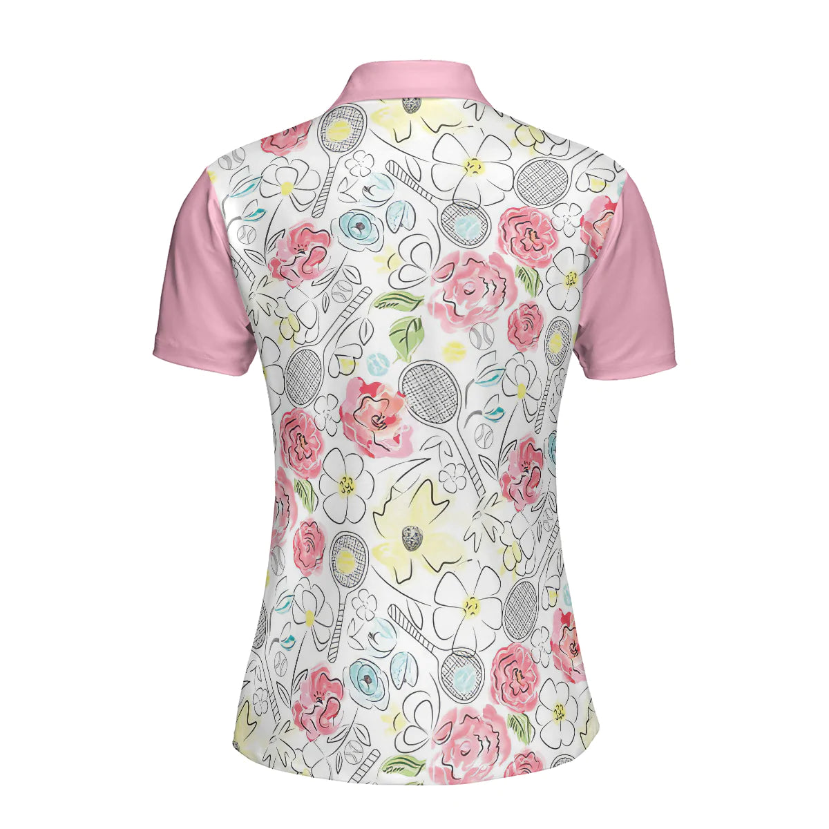Tennis Women Polo Shirt - Lovely Pink Floral Tennis Racket Pattern Women Polo Shirts - Best Gift For Ladies, Female, Girls, Tennis Lovers - Amzanimalsgift