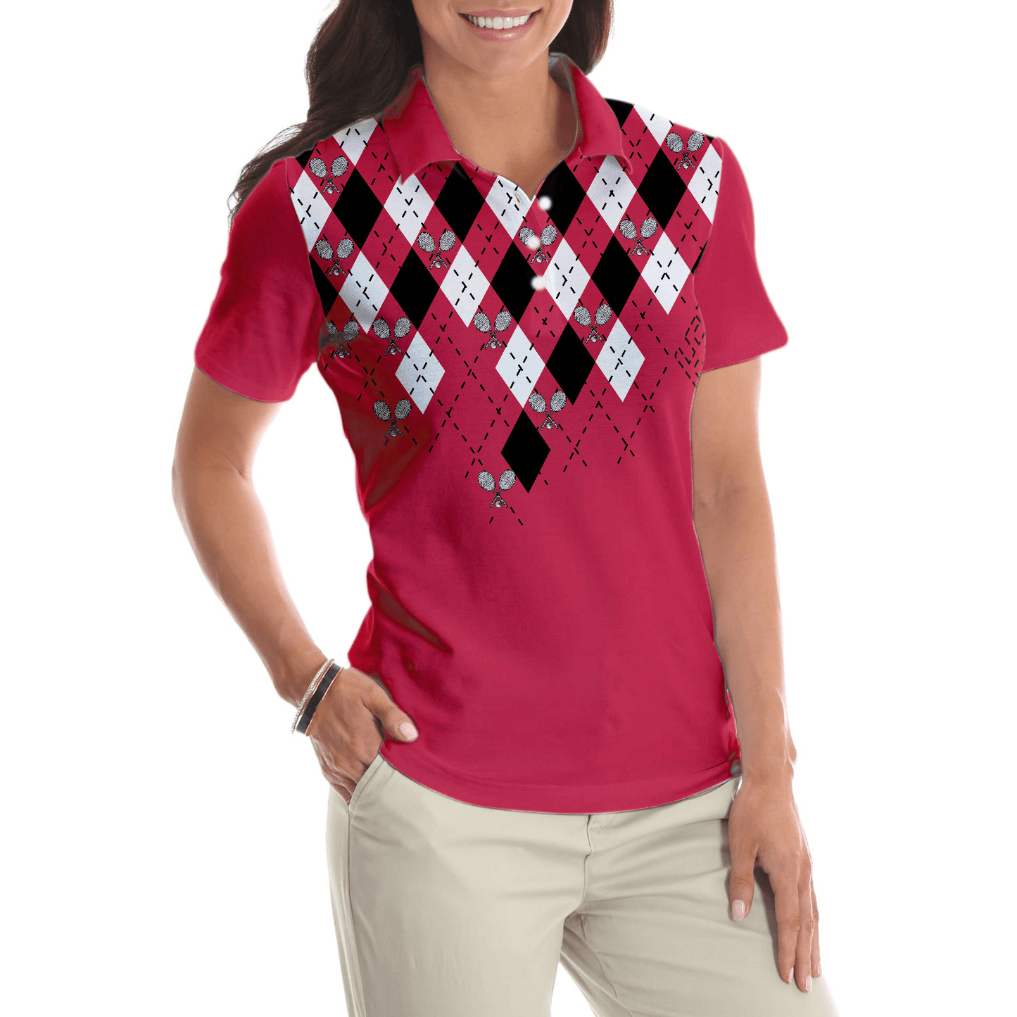 Tennis Women Polo Shirt, Tennis Shirt With Argyle Pattern Women Polo Shirt - Perfect Gift For Women, Ladies, Tennis Lovers - Amzanimalsgift