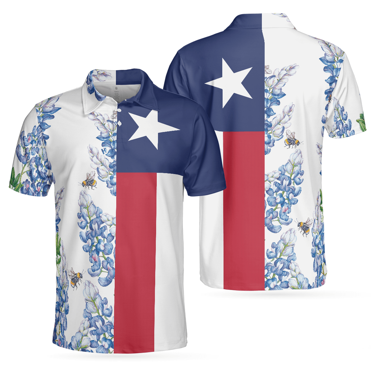 Texas Flag Bluebonnets Polo Shirt For Golf, Floral Texas Flag Polo Shirt, Texas Proud Shirt For Men - Perfect Gift For Men, Golfers - Amzanimalsgift