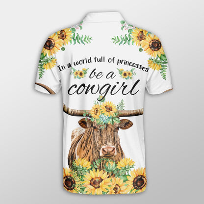 Texas Longhorn Men Polo Shirts - Texas Longhorn Sunflower Be A Cowgirl Button Shirts For Men - Perfect Gift For Texas Longhorn Lovers, Cattle Lovers - Amzanimalsgift