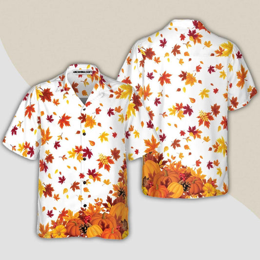 Thanksgiving Pumpkins And Autumn Leaves Hawaiian Shirt - Perfect Gift For Lover, Friend, Family - Amzanimalsgift