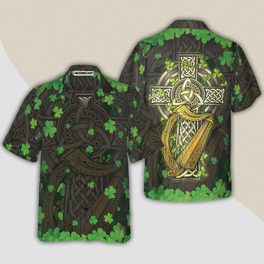 The Celtic Cross Harp Irish Proud Hawaiian Shirt, Colorful Summer Aloha Shirts For Men Women, Gift For Husband, Wife, Boyfriend, Girlfriend - Amzanimalsgift
