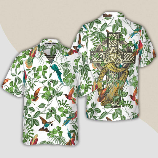 The Celtic Cross Harp Irish Shamrock Hawaiian Shirt, Colorful Summer Aloha Shirts For Men Women, Gift For Husband, Wife, Boyfriend, Girlfriend - Amzanimalsgift
