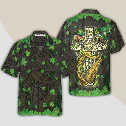 The Celtic Cross Hawaiian Shirt, The Celtic Cross Harp Leprechaun Irish Proud Hawaiian Shirt For Men Women, Gift For Husband, Wife - Amzanimalsgift