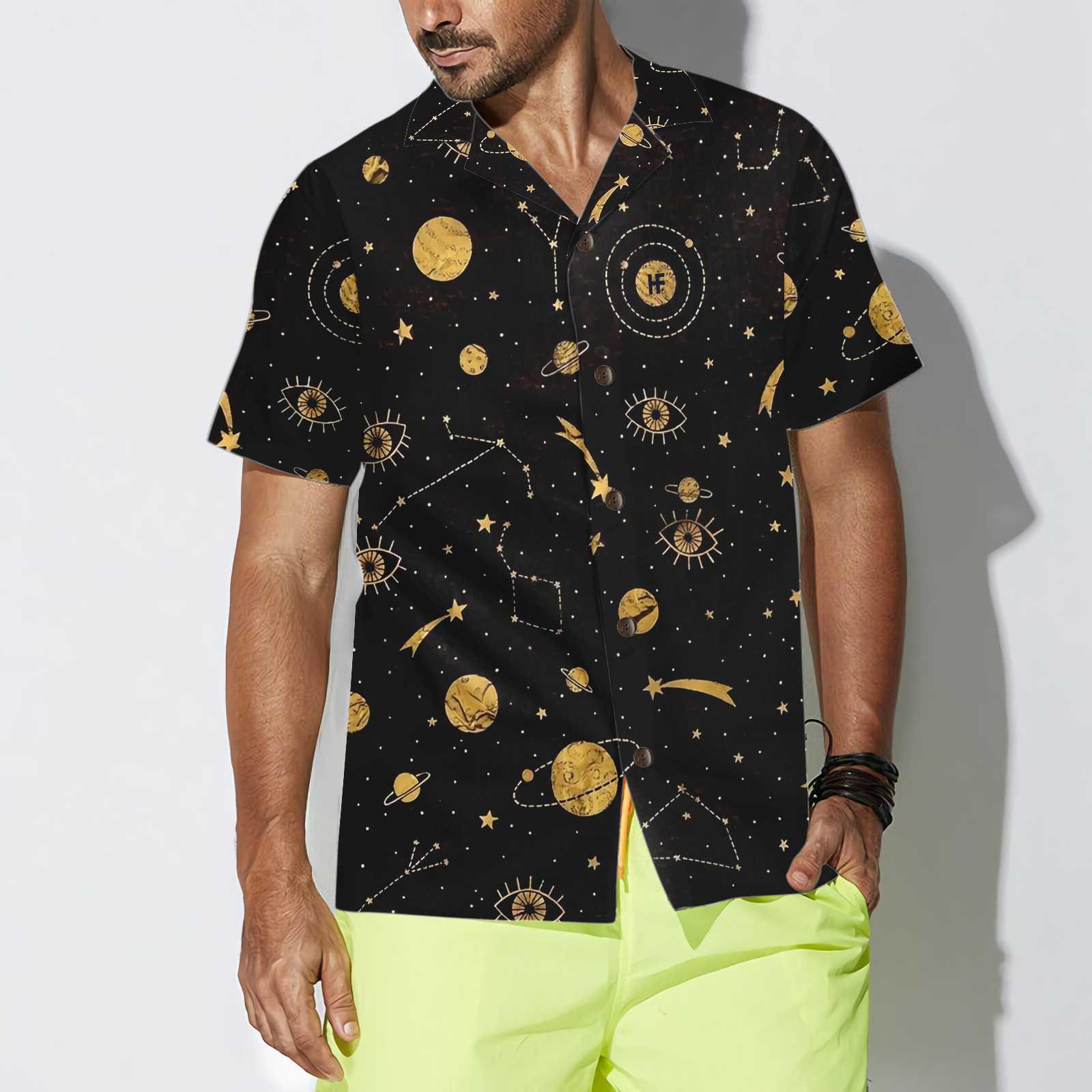 The Golden Sky Aloha Hawaiian Shirt For Summer, Space Planet Themed Hawaiian Shirt For Men Women Adults, Gift For Friend, Family, Team - Amzanimalsgift