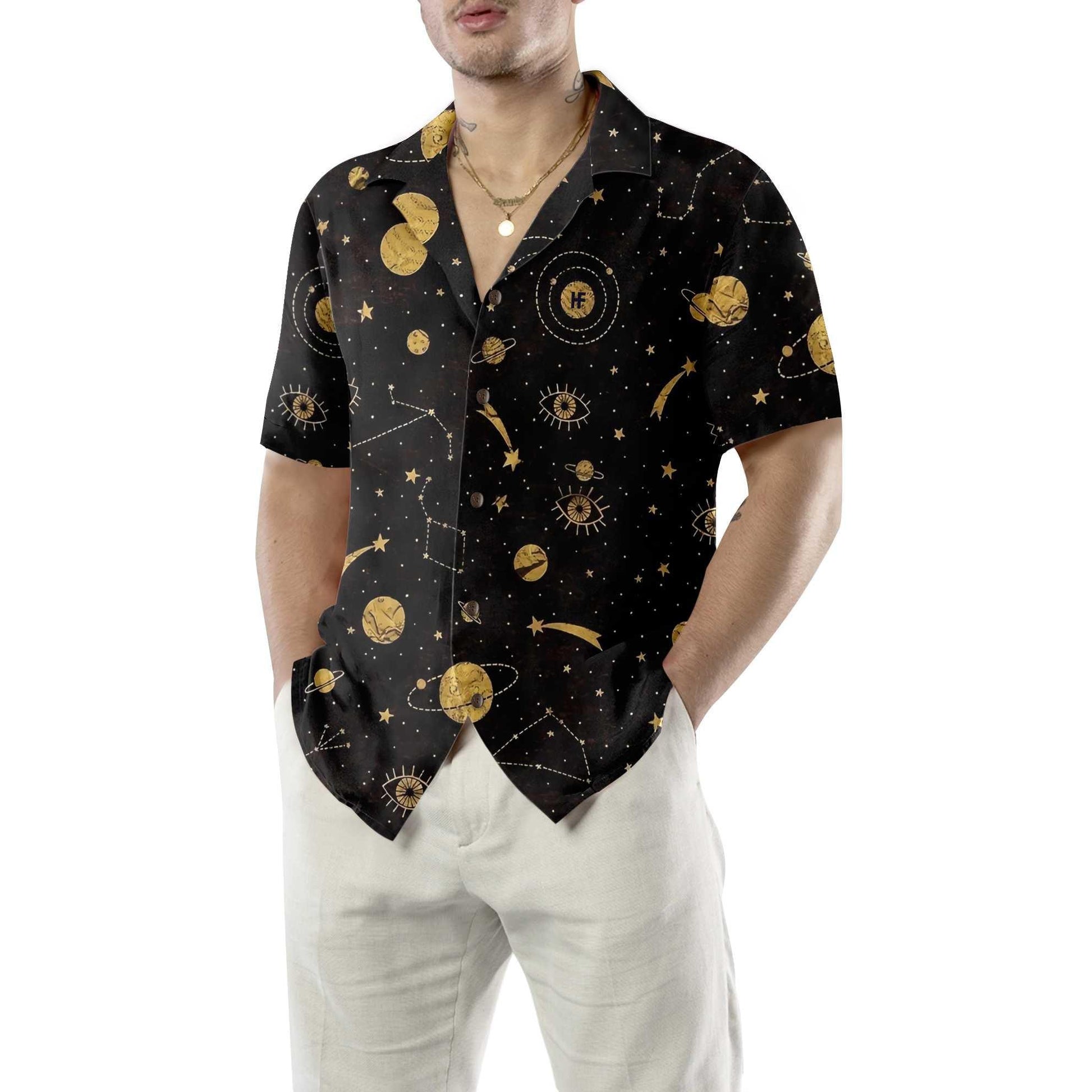 The Golden Sky Aloha Hawaiian Shirt For Summer, Space Planet Themed Hawaiian Shirt For Men Women Adults, Gift For Friend, Family, Team - Amzanimalsgift