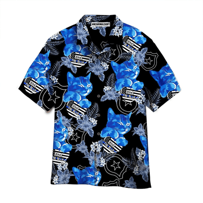 Thin Blue Cat Line With American Flag Aloha Hawaiian Shirts For Men Women, 4th Of July Gift For Summer, Friend, Family, Independence Day, Cat Lovers - Amzanimalsgift