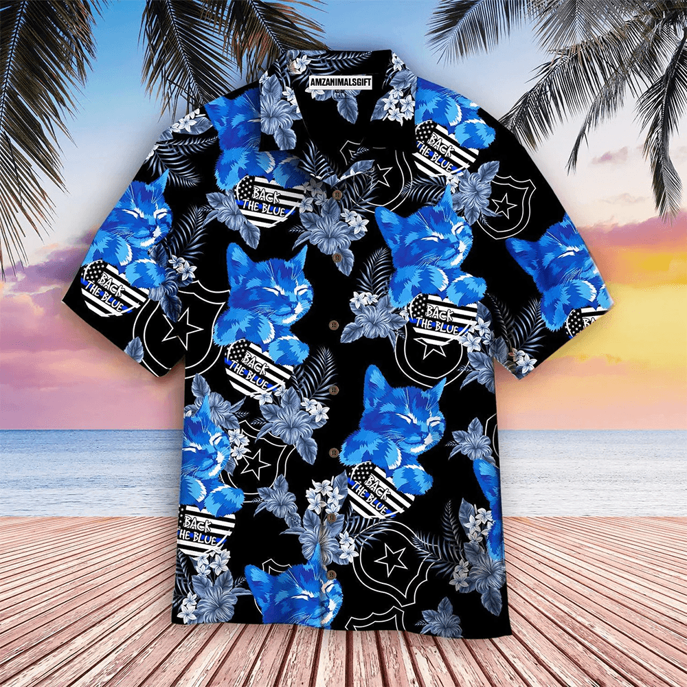 Thin Blue Cat Line With American Flag Aloha Hawaiian Shirts For Men Women, 4th Of July Gift For Summer, Friend, Family, Independence Day, Cat Lovers - Amzanimalsgift