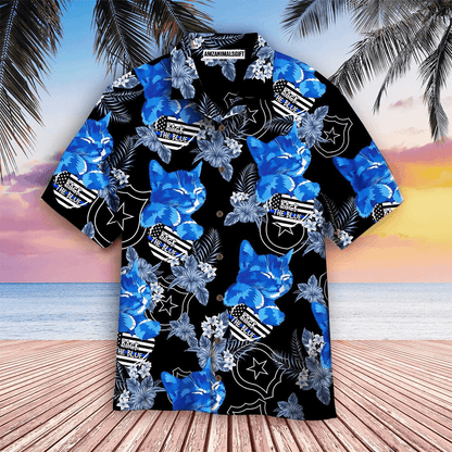 Thin Blue Cat Line With American Flag Aloha Hawaiian Shirts For Men Women, 4th Of July Gift For Summer, Friend, Family, Independence Day, Cat Lovers - Amzanimalsgift