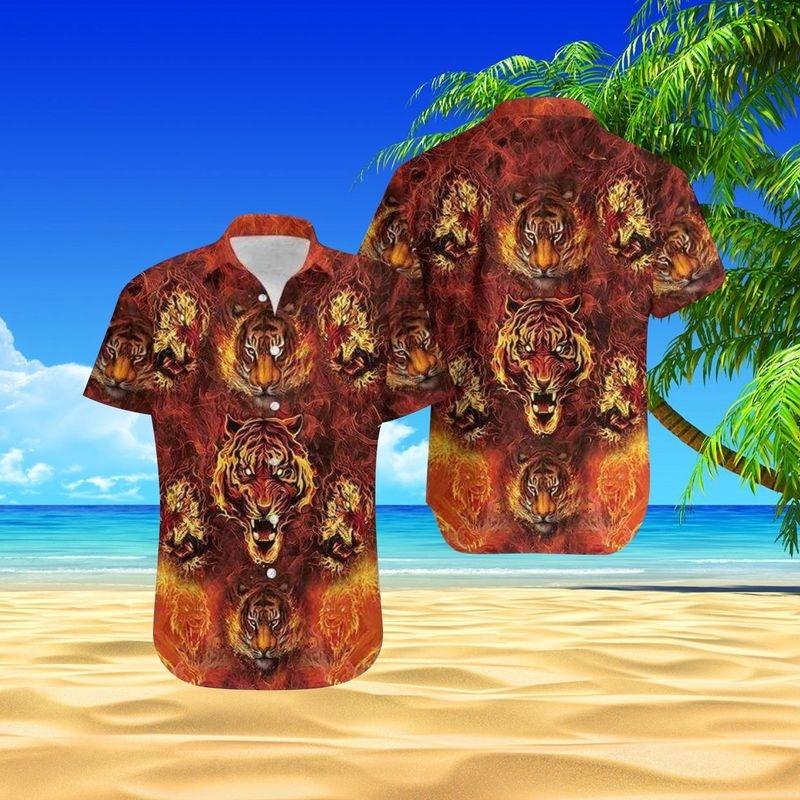 Tiger Aloha Hawaiian Shirt - Fire Tiger Hawaiian Shirt, Tiger Head Pattern Flame Hawaiian Shirt For Men & Women, Tiger Lover - Amzanimalsgift