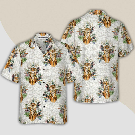 Tiger Hawaiian Shirt, Floral Boho Tiger Aloha Shirt For Men - Perfect Gift For Husband, Boyfriend, Friend, Family - Amzanimalsgift