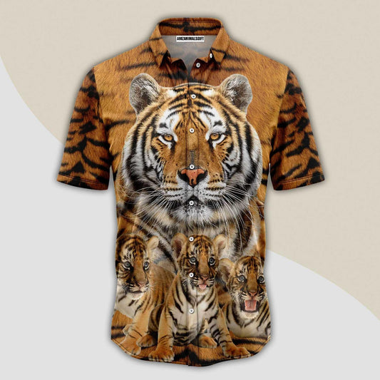 Tiger Hawaiian Shirt, Tiger Family Great Summer Aloha Shirt For Men Women - Perfect Gift For Husband, Boyfriend, Friend, Family, Wife - Amzanimalsgift