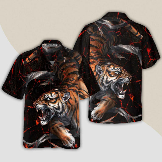 Tiger In The Dark Hawaiian Shirt, Tiger Aloha Shirt For Men - Perfect Gift For Tiger Lovers, Husband, Boyfriend, Friend, Family - Amzanimalsgift