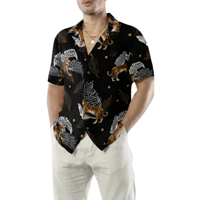 Tiger With Palm Leaves Hawaiian Shirt, Tropical Summer Tiger Aloha Shirt For Men - Perfect Gift For Tiger Lovers, Husband, Boyfriend, Friend, Family - Amzanimalsgift