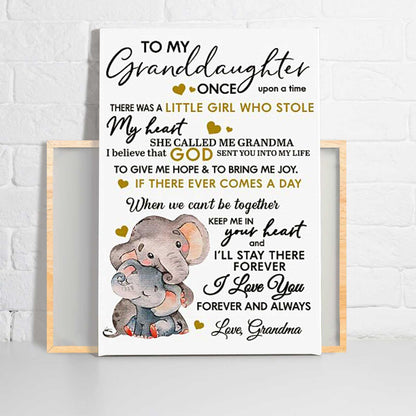 To My Granddaughter Portrait Canvas - Elephant To My Granddaughter Once Upon A Time There Was A Little Girl Portrait Canvas - Gift For Granddaughter - Amzanimalsgift