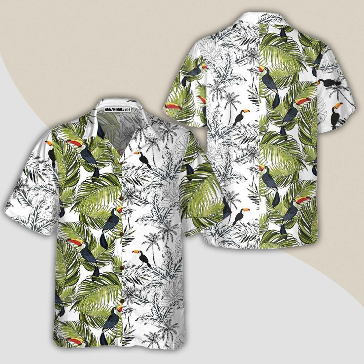 Toucan & Palm Branches Aloha Hawaiian Shirt For Summer, Cool Tropical Toucan Hawaiian Shirt For Men Women Adults, Best Gift For Friend, Toucan Lovers - Amzanimalsgift