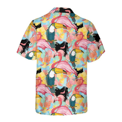 Toucans And Flamingos Exotic Floral Aloha Hawaiian Shirt For Summer, Cool Tropical Hawaiian Shirt For Men Women Adults, Best Gift For Friend, Family - Amzanimalsgift