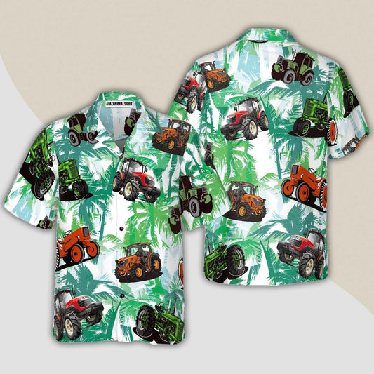 Tractor Hawaiian Shirt - Tractors Tropical Summer Aloha Shirt For Men - Gift For Tractor, Husband, Boyfriend, Family, Friends - Amzanimalsgift