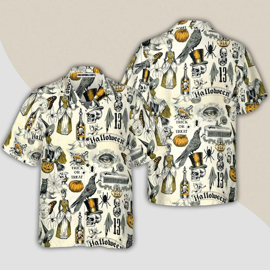 Trickery Halloween Pattern Hawaiian Shirt - Perfect Gift For Lover, Friend, Family - Amzanimalsgift