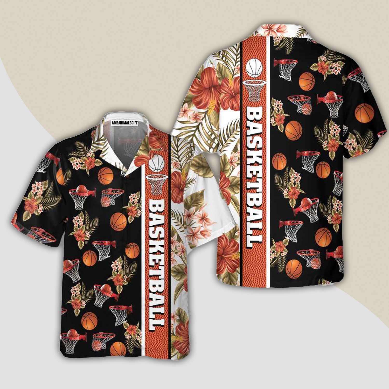 Tropical Basketball Aloha Hawaiian Shirt For Summer, Button Up Basketball Hawaiian Shirts For Men Women, Best Gift For Basketball Lovers, Friend - Amzanimalsgift