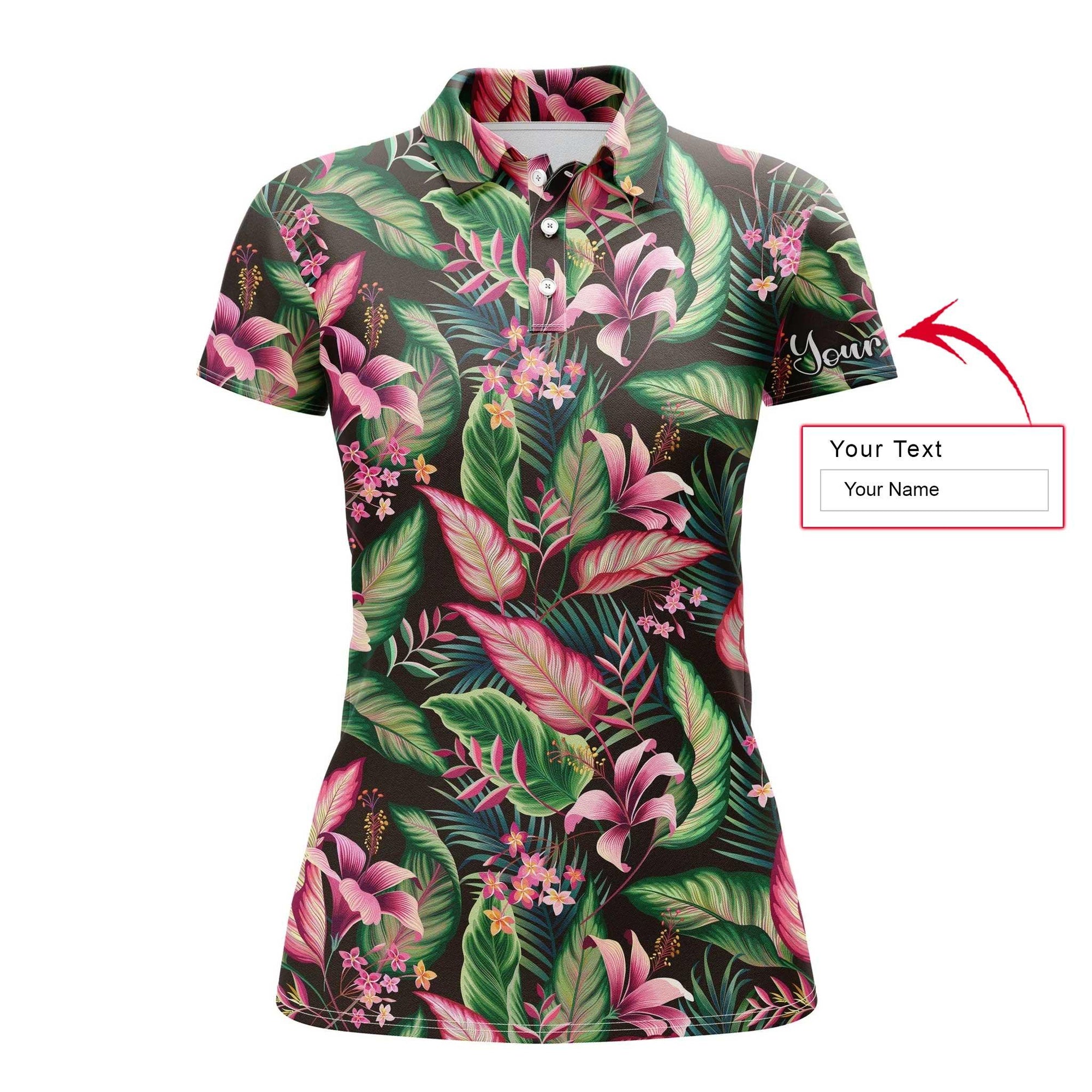 Tropical Custom Name Women Polo Shirt, Floral Pattern With Tropical Leaves Personalized Women Polo Shirts, Perfect Gift For Ladies, Women - Amzanimalsgift