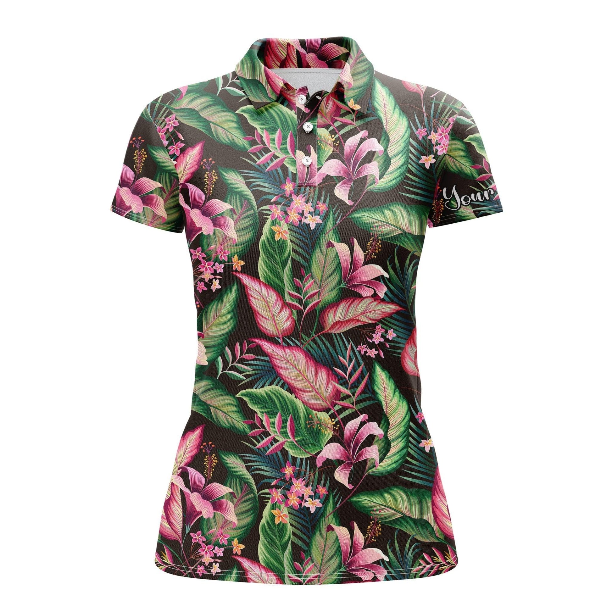 Tropical Custom Name Women Polo Shirt, Floral Pattern With Tropical Leaves Personalized Women Polo Shirts, Perfect Gift For Ladies, Women - Amzanimalsgift