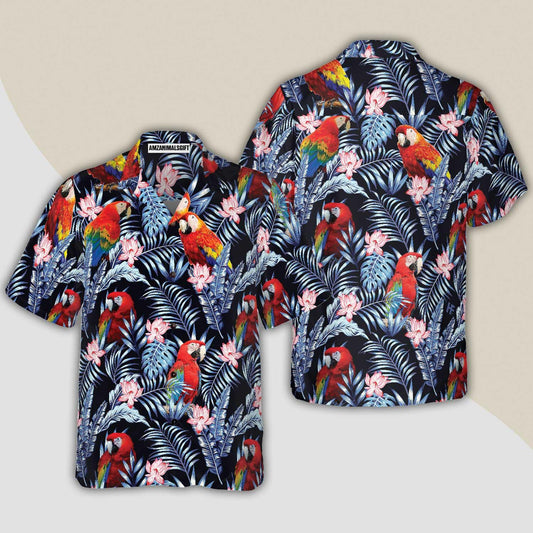 Tropical Parrot Hawaiian Shirt, Colorful Summer Aloha Shirts For Men Women, Perfect Gift For Husband, Wife, Boyfriend, Friend - Amzanimalsgift