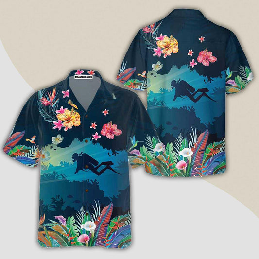 Tropical Scuba Diving Aloha Hawaiian Shirt For Summer, Scuba Diving Hawaiian Shirt For Men Women Adults, Cool Gift For Friend, Scuba Diving Lovers - Amzanimalsgift