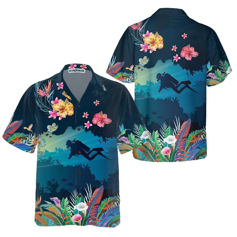 Tropical Scuba Diving Aloha Hawaiian Shirt For Summer, Scuba Diving Hawaiian Shirt For Men Women Adults, Cool Gift For Friend, Scuba Diving Lovers - Amzanimalsgift