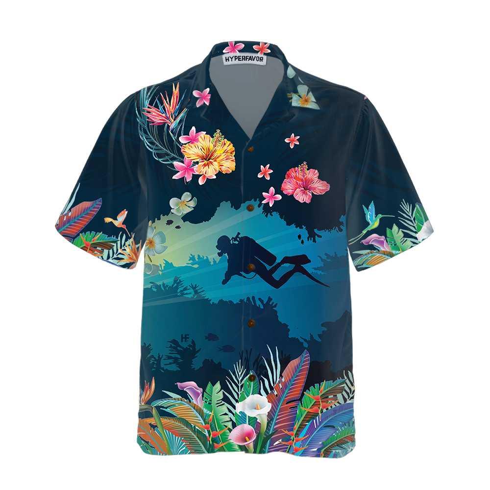 Tropical Scuba Diving Aloha Hawaiian Shirt For Summer, Scuba Diving Hawaiian Shirt For Men Women Adults, Cool Gift For Friend, Scuba Diving Lovers - Amzanimalsgift