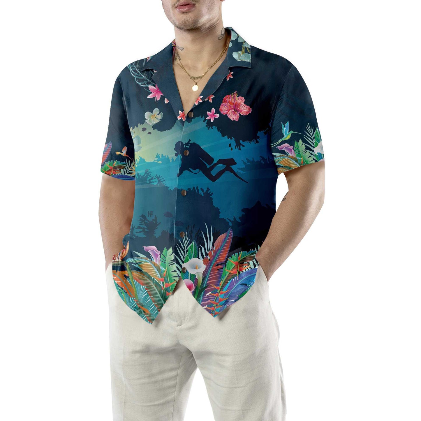 Tropical Scuba Diving Aloha Hawaiian Shirt For Summer, Scuba Diving Hawaiian Shirt For Men Women Adults, Cool Gift For Friend, Scuba Diving Lovers - Amzanimalsgift