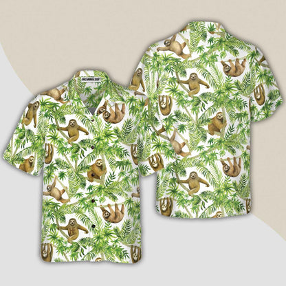 Tropical Sloth Seamless Pattern Hawaiian Shirt, Funny Sloth Seamless Aloha Shirt For Men - Perfect Gift For Husband, Boyfriend, Friend, Family - Amzanimalsgift