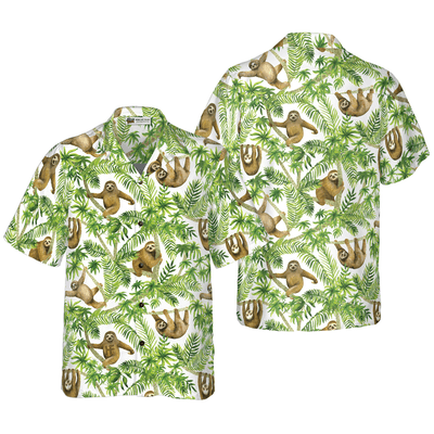 Tropical Sloth Seamless Pattern Hawaiian Shirt, Funny Sloth Seamless Aloha Shirt For Men - Perfect Gift For Husband, Boyfriend, Friend, Family - Amzanimalsgift