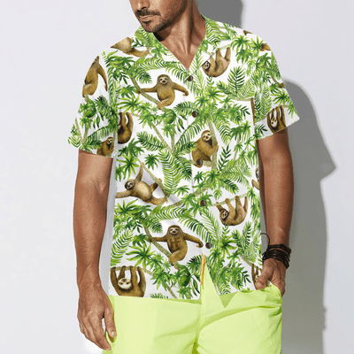 Tropical Sloth Seamless Pattern Hawaiian Shirt, Funny Sloth Seamless Aloha Shirt For Men - Perfect Gift For Husband, Boyfriend, Friend, Family - Amzanimalsgift