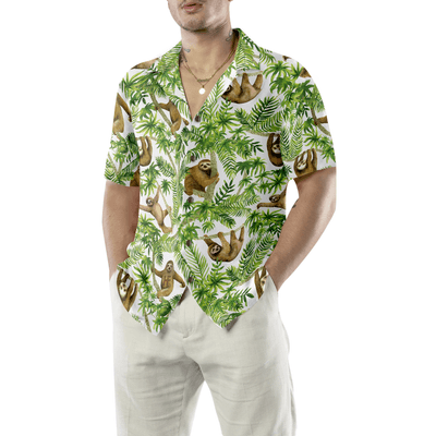 Tropical Sloth Seamless Pattern Hawaiian Shirt, Funny Sloth Seamless Aloha Shirt For Men - Perfect Gift For Husband, Boyfriend, Friend, Family - Amzanimalsgift