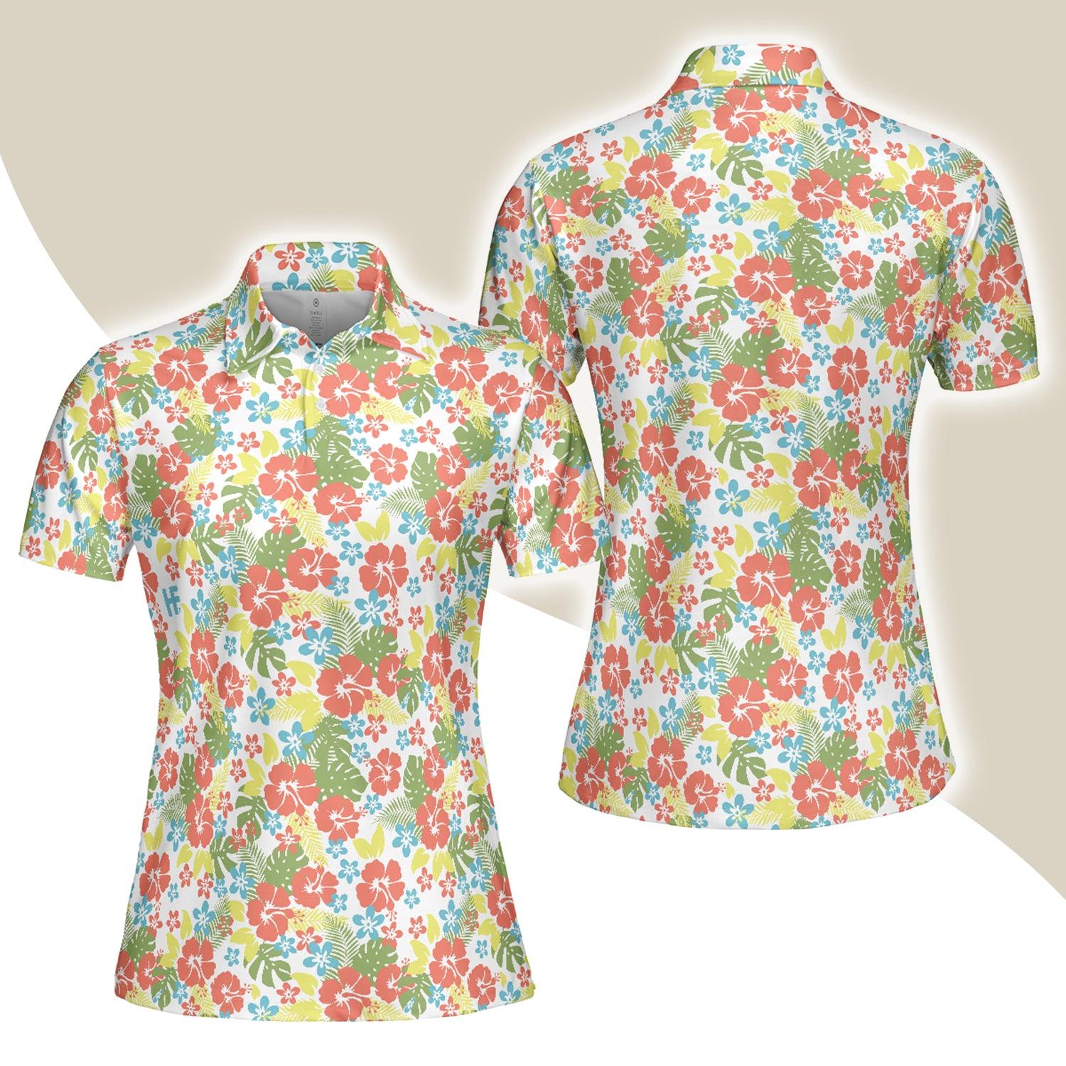 Tropical Women Polo Shirt - Tropical Flowers Pattern Women Polo Shirt - Perfect Gift For Women, Summer Lovers - Amzanimalsgift